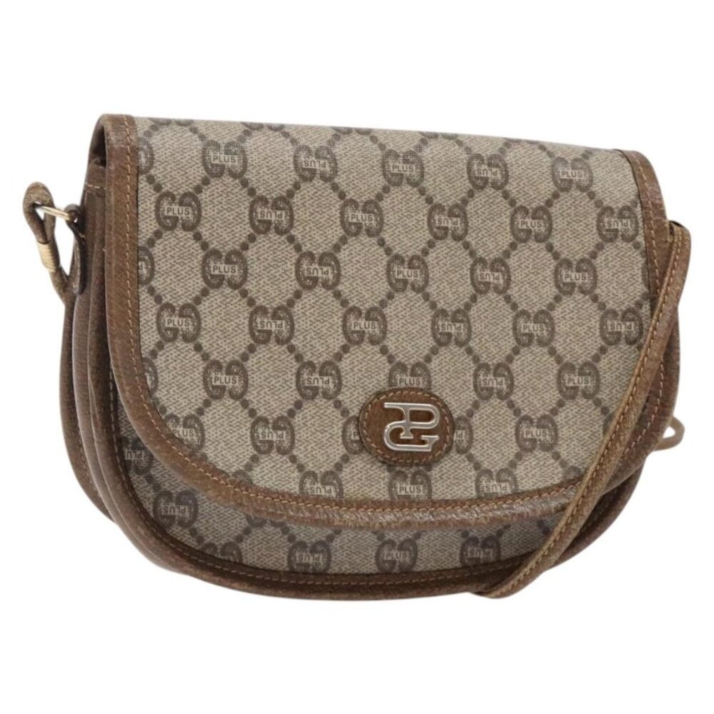 Authentic GUCCI GG Plus Supreme Shoulder Bag PVC Beige Gold